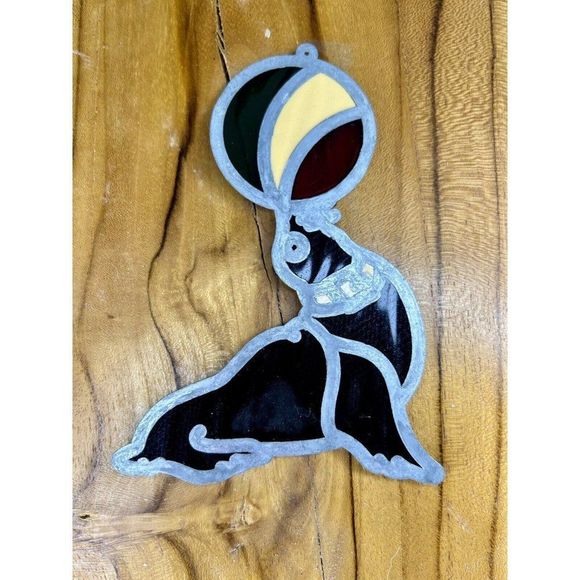 Vintage Seal Stained Glass Like Suncatcher Ornament Hang Holiday - Picture 2 of 2